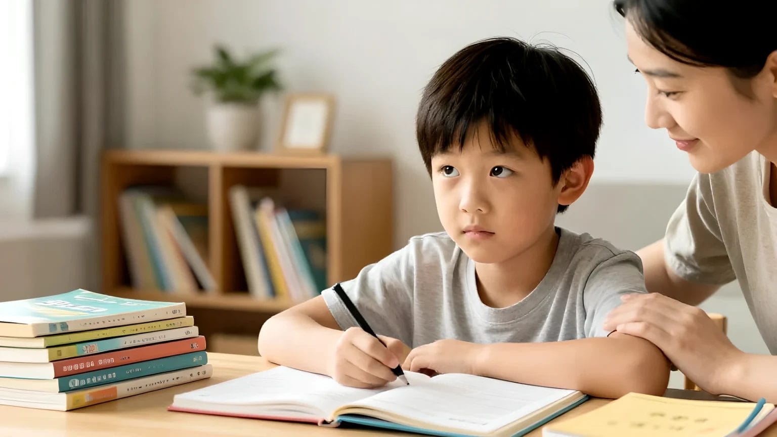 แม่สอนการบ้านแต่เด็กเหมอลอย